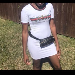 Graphic white bodycon dress